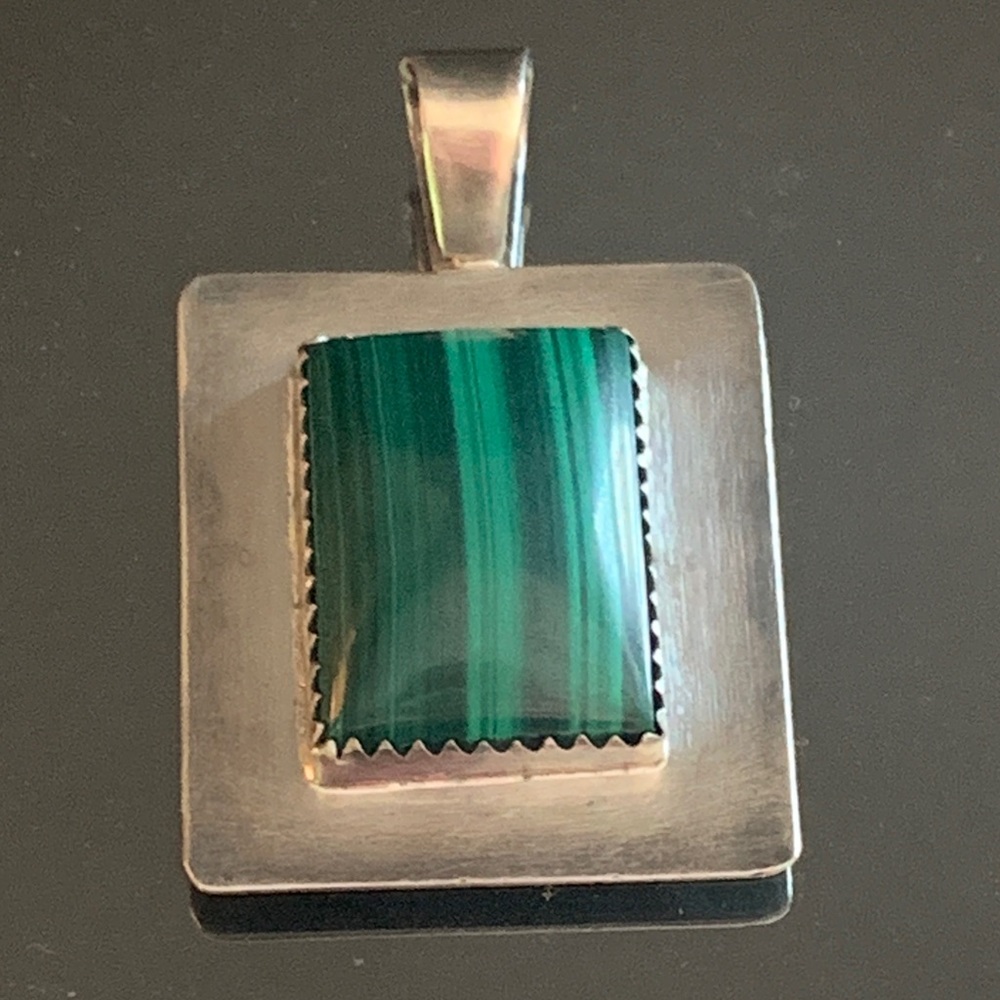 Elegant Silver and Malachite Pendant stamped